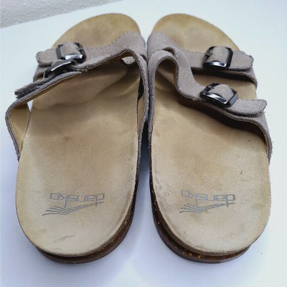 Dansko Dayna Buckle Sandals Slides 39 /US 8.5 9 Suede Leather Stone Taupe Vibram - Picture 5 of 10